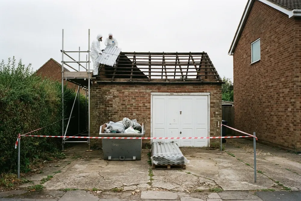 Garage roof with asbestos sheets removed